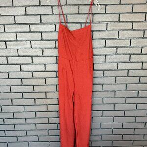 Rust Wide Leg Tie Back Ankle Length Jumpsuit Size Large Linen Feel